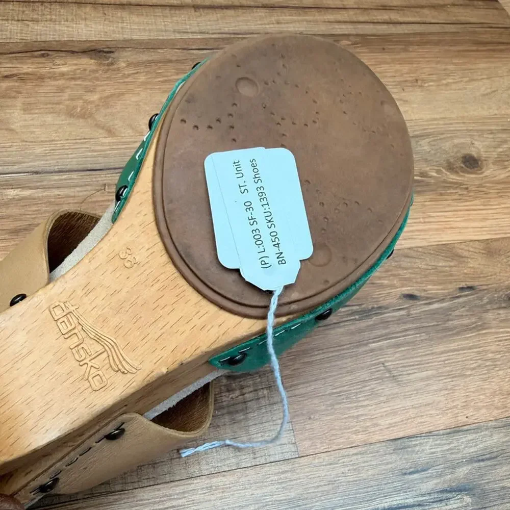 Dansko Thea Lucky Kelly  size 7.5-8 Eu38 Green Leather Combo Clog Shoes